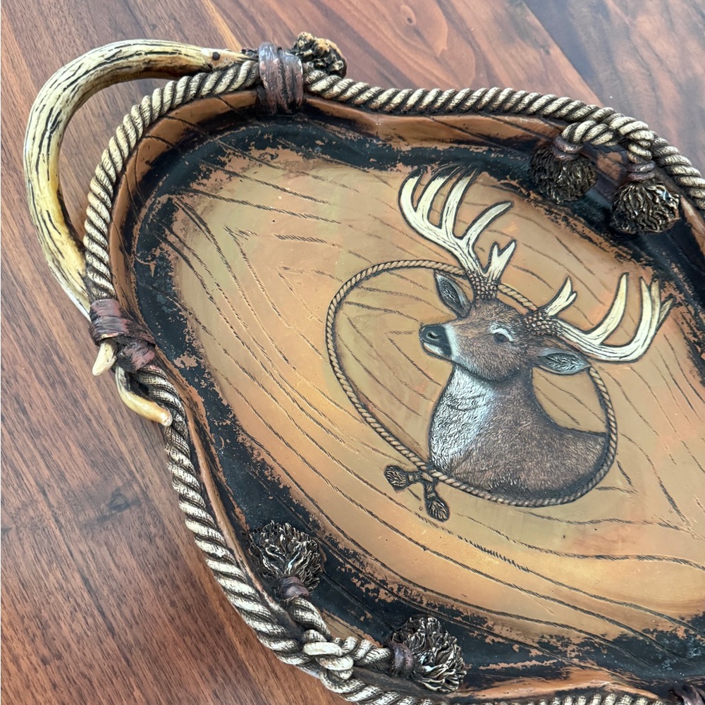 Vintage Hunting Lodge/Cabin/Rustic/Cowboy TRAY With A Deer/Rope/Antler Design - Picture 5 of 7